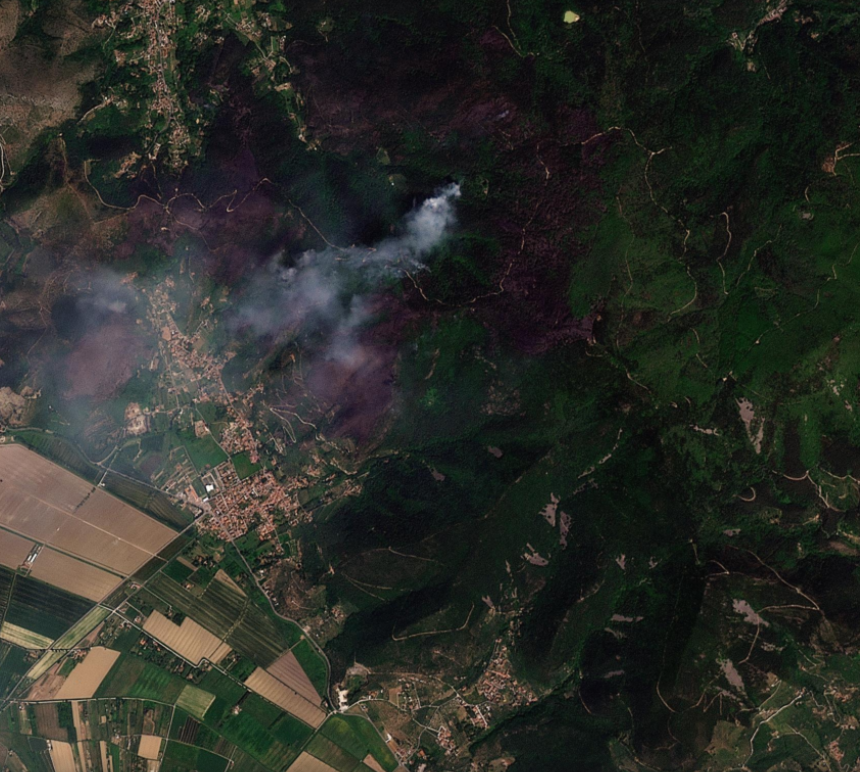 Monte Faeta — PlanetScope 1 maggio 2026, incendio in corso